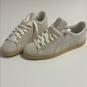 Puma Classic Suede Sneakers in White and Tan